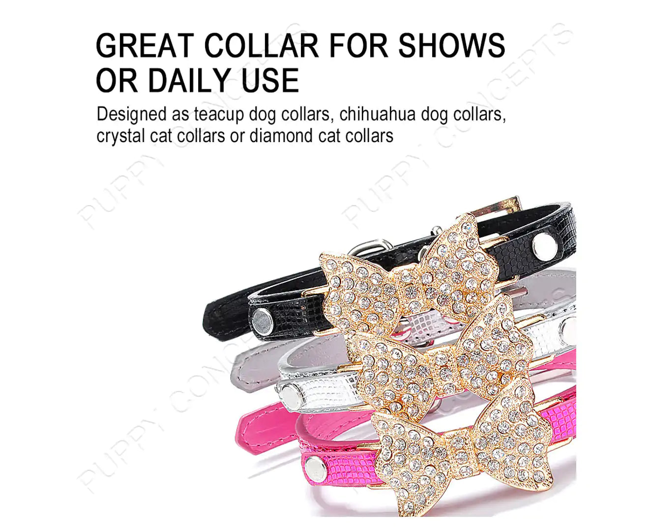 Bowtie Rhinestone Pet Leather Collar Gold