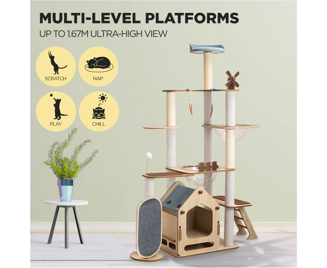 1.67Cm Cat Tree Mega Cat Tower and Scratching Post - Windmill Style