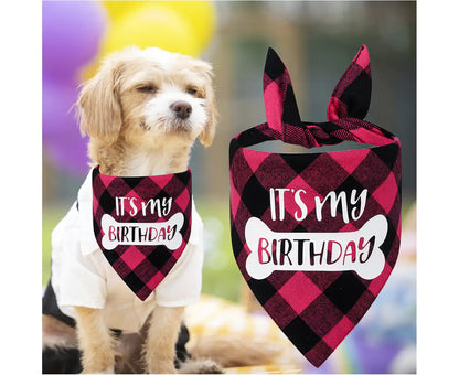 Pet Saliva Towel Plaid Pattern Cute Accessories Breathable Dog Birthday Bandana Cat Triangle Scarf for Party 2