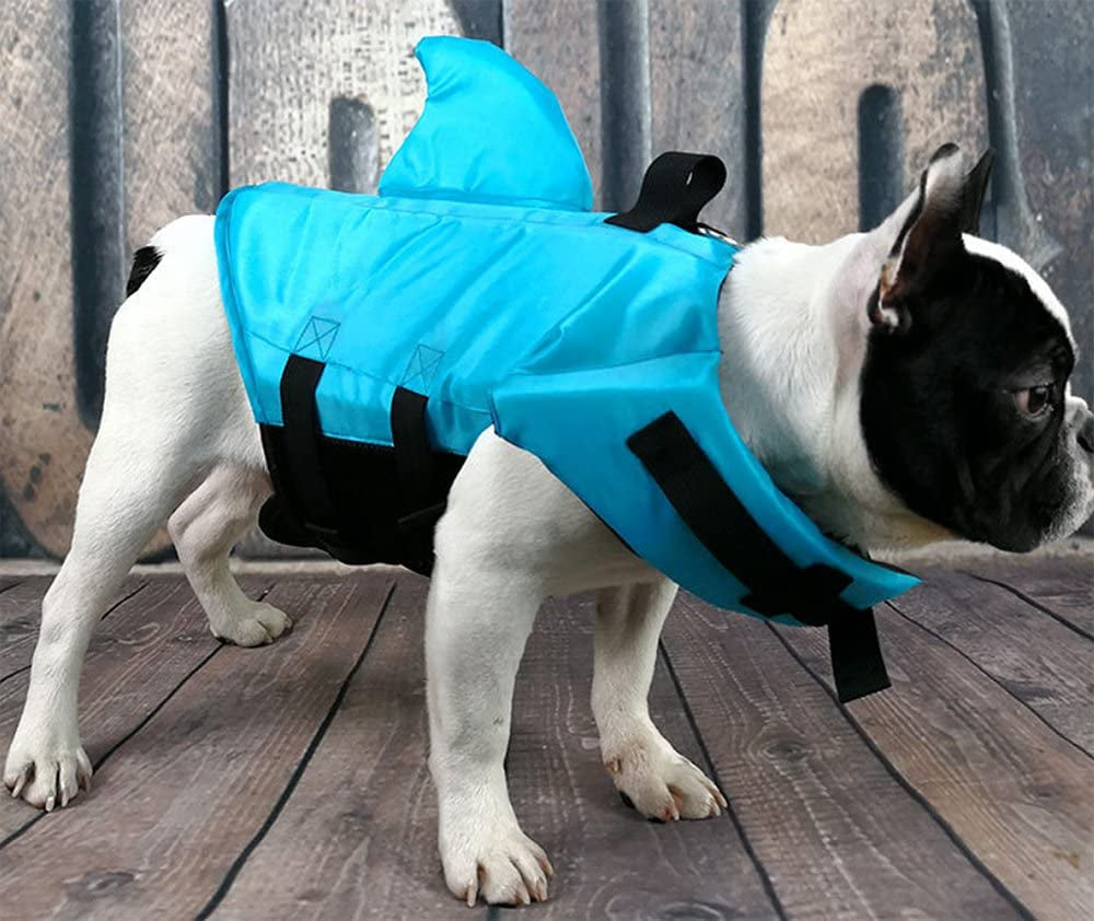 Dog Life Jacket- Preserver with Adjustable Belt, Pet Swimming Shark Jacket for Short Nose Dog (Pug,Bulldog,Poodle,Bull Terrier,Labrador)