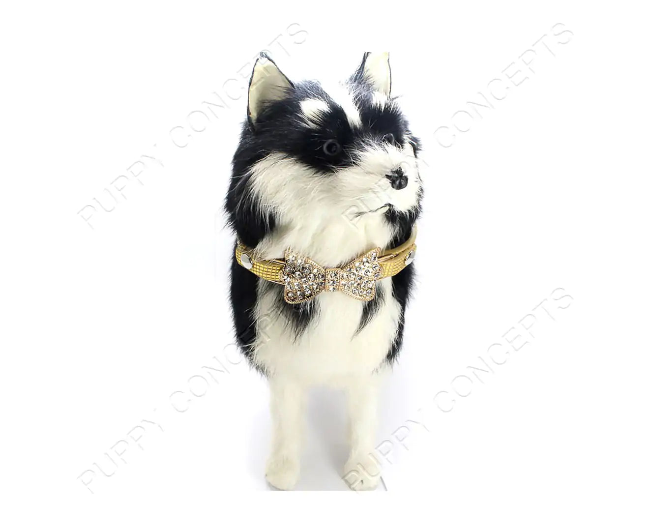 Bowtie Rhinestone Pet Leather Collar Gold