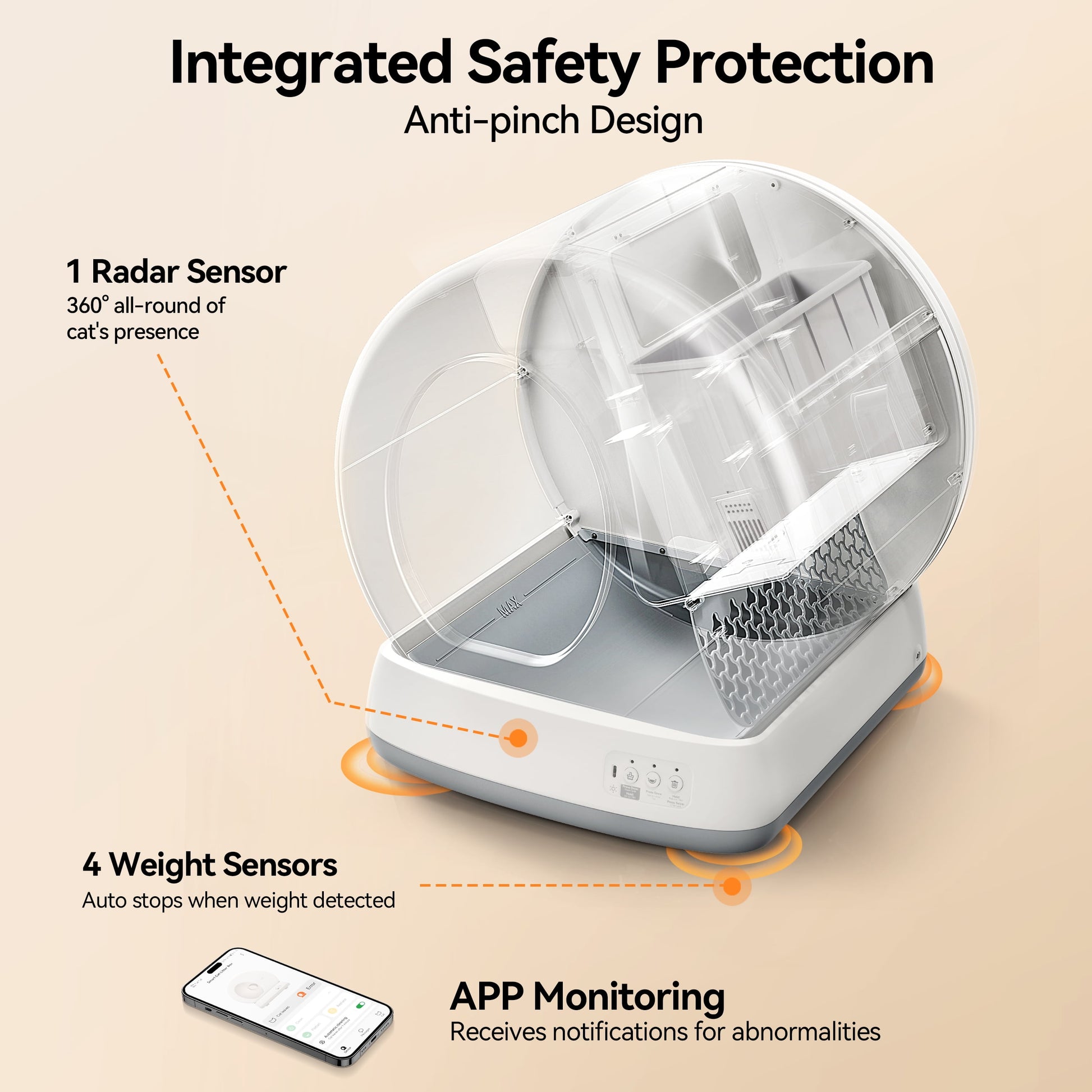 Smart Automatic Self-Cleaning Cat Litter Box, APP Control/Integrated Safety Protection, Yellow