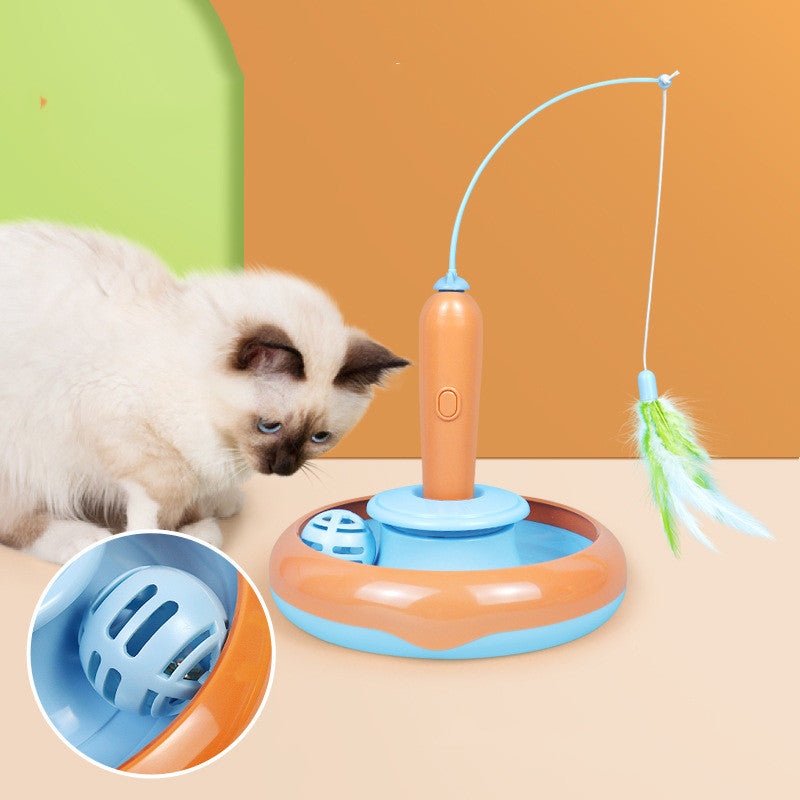 2 in 1 Pet Cat Toy with Feather for Self-Play Cat Turntable Pets Supplies Cat Toy Toys Cats Items Products