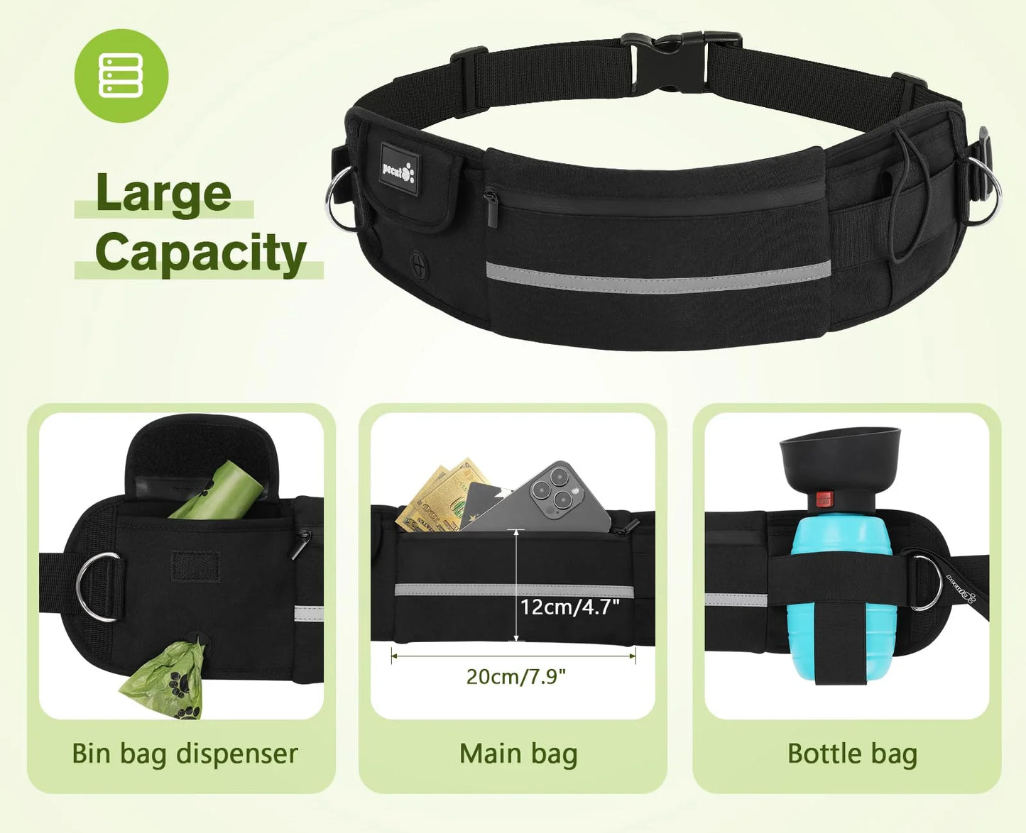 Superidag Hands-Free Dog Leash with Bag Black