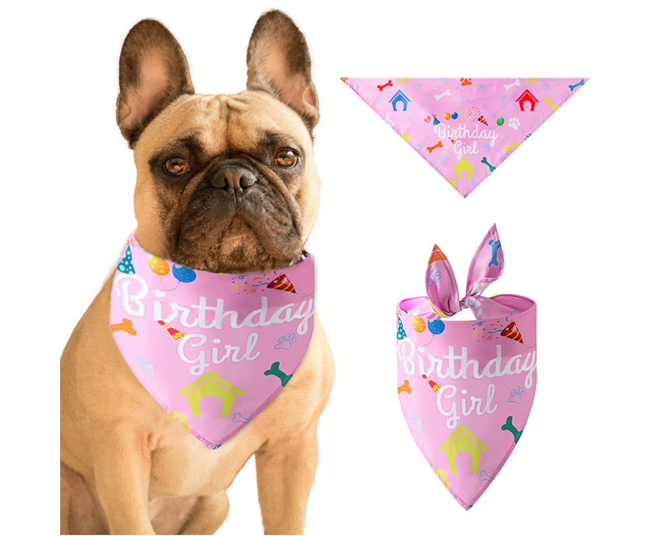 Pet Triangle Bib Happy Birthday Print Holiday Dress-Up Fabric Fashion Pet Dogs Kitten Bandana for Birthday Party Pink