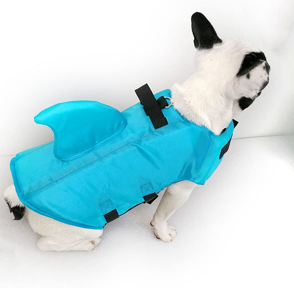 Dog Life Jacket- Preserver with Adjustable Belt, Pet Swimming Shark Jacket for Short Nose Dog (Pug,Bulldog,Poodle,Bull Terrier,Labrador)