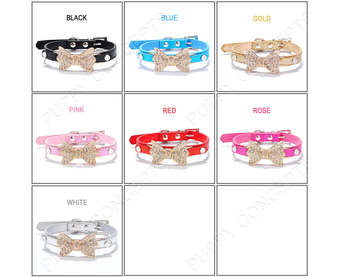 Bowtie Rhinestone Pet Leather Collar Gold